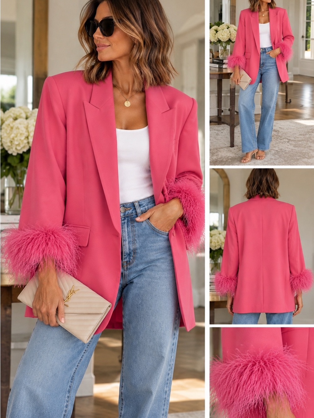 Women's Strut & Bolt Pink Feather Cuff Blazer Barbie Halloween NWT 💕